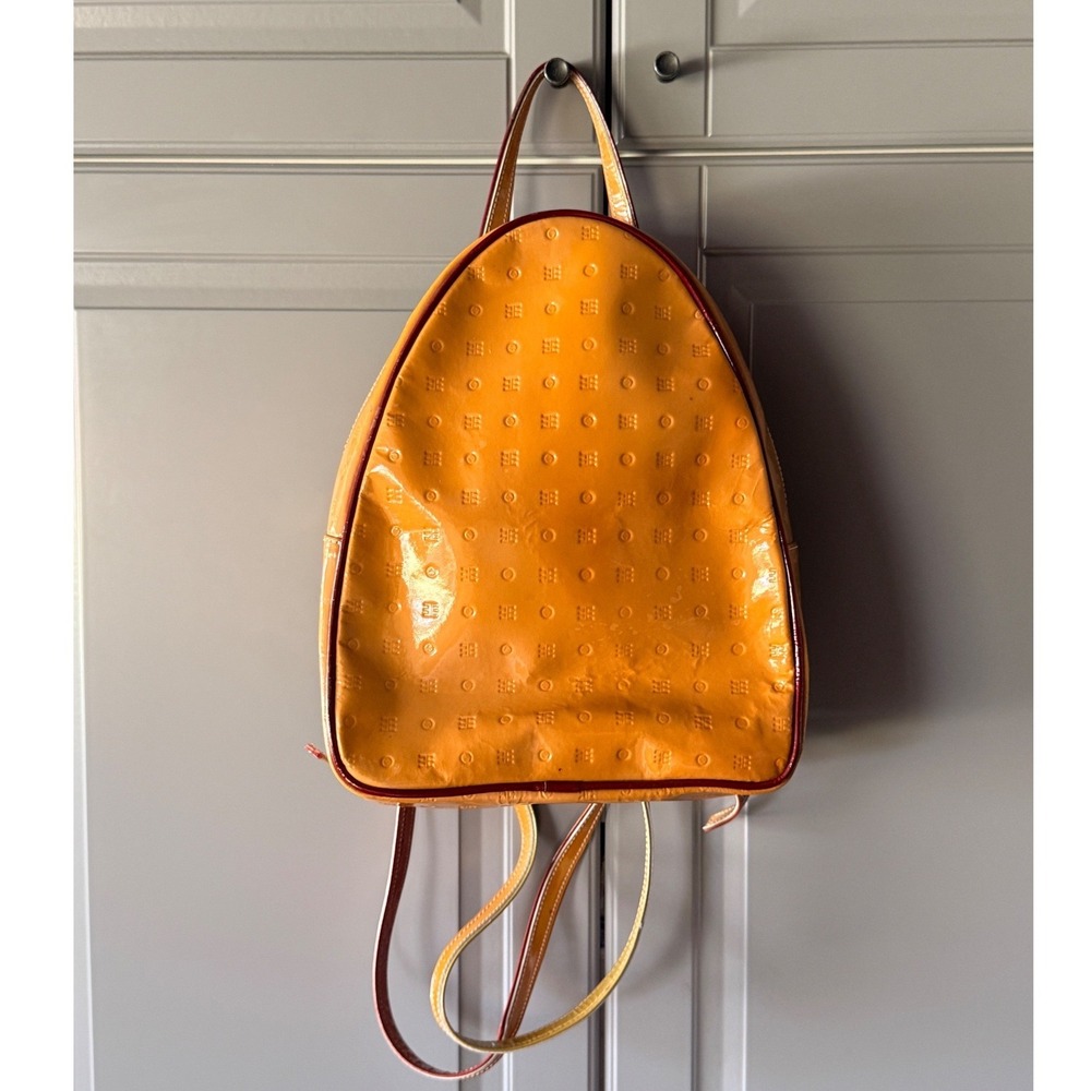 Arcadia Orange Patent Leather Embossed Logo‎ Dome Backpack,OS